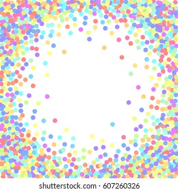 Background of round confetti. Vector pastel isolated confetti on white background pattern. Greeting card for the holiday and a place for the text.