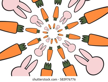 Background Round A pink bunny And carrots surrounded Various works.