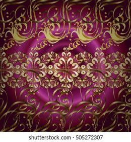 background with round pink gradient and golden grid elements with shadows. Vector illustration.