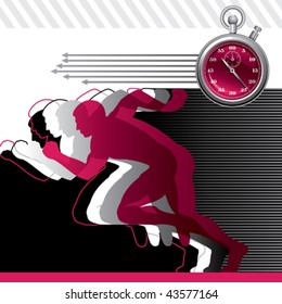 Background with runners and stop watch. Vector illustration.