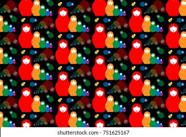 Background Russian nesting dolls matrioshka, set icon colorful symbol of Russia, vector three dimensional effect