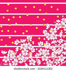 Background with sakura. Hand drawn spring blossom trees. Vector illustration with cherry blossoms.