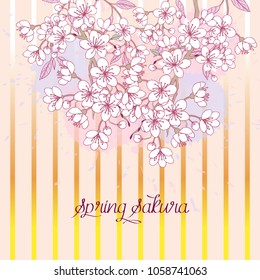 Background with sakura. Hand drawn spring blossom trees. Vector illustration with cherry blossoms.