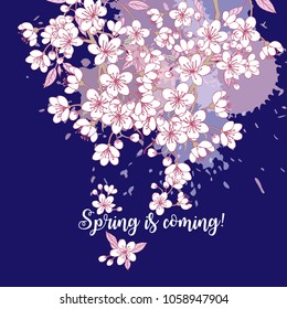 Background with sakura. Hand drawn spring blossom trees. Vector illustration with cherry blossoms.