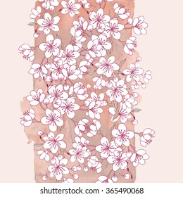 Background with sakura. Hand drawn spring blossom trees. Vector illustration with cherry blossoms.