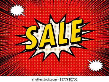 Background for sale promotion, sale, radiation, concentrated line illustration and exploding comment balloon