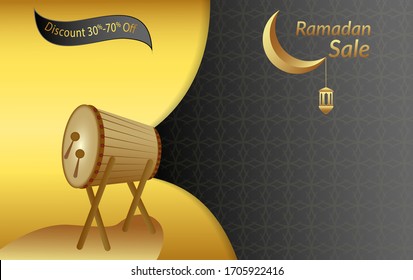 Background and sales template for Eid al-Fitr banners or ramadhan kareem. for discount tags or product promo content, the drum icon.