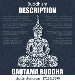 Background with sample text and Gautama Buddha silhouette florral pattern 