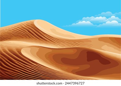  background of sand dunes. Desert landscape with blue sky.