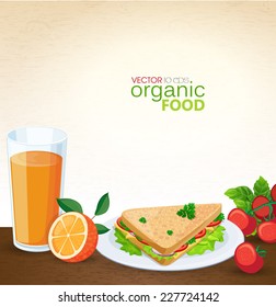 background with a sandwich and orange juice