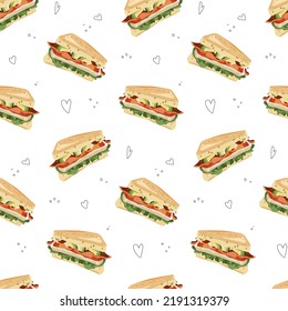 
Hintergrund mit Sandwiches. Nahtlose Textur.