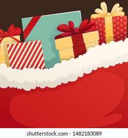 Background santa sack with christmas gifts. Vector illustration. Web banner