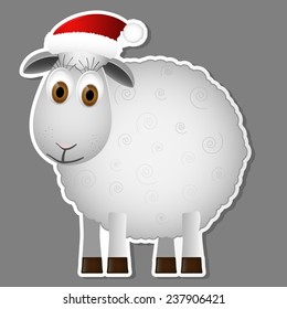 Background with Santa sheep isolated on grey background. Vector illustration. 