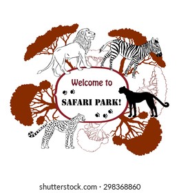 Background with savanna animals. Vector Illustration