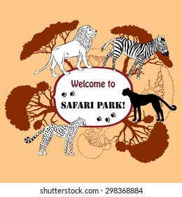 Background with savanna animals. Vector Illustration