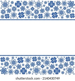 Background in scandinavian style with blue color elements. Seamless border. Vestor illustration.