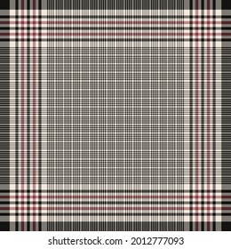 Background for scarf in black, white, red with houndstooth tweed check plaid pattern. Square elegant neutral goose foot print for silk shawl, hijab, bandana, other modern fashion fabric design.