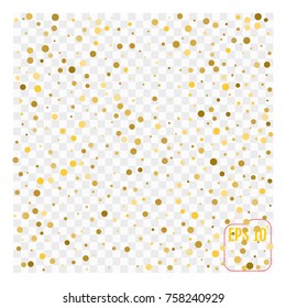 Background with scattered gold confetti isolated on transparent