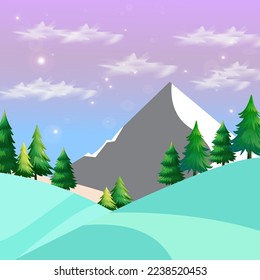 Background scenary  with snow in the forest mountain ,vector illustration of summer