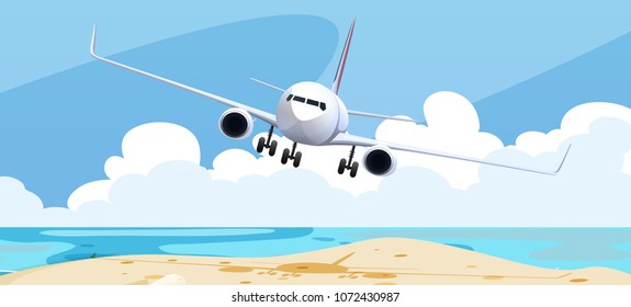 Background scene with airplane flying illustration