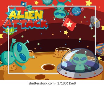 Background scene with alien and UFO flying in space  illustration