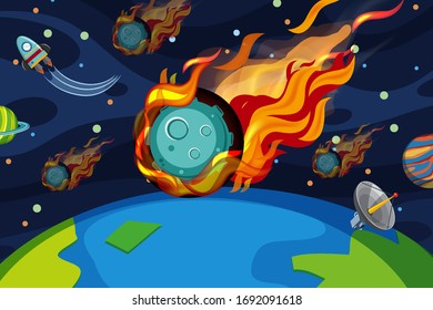 Background scene with asteroid flying in the space illustration
