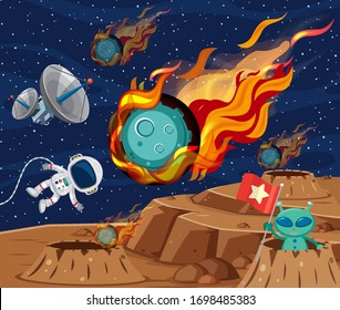 Hintergrundszene mit Asteroidenfliegen in der Weltraumgrafik