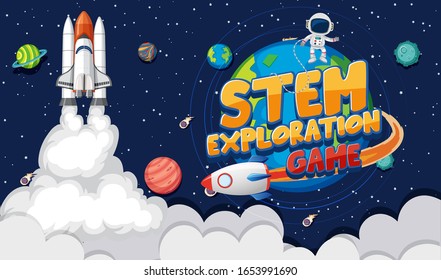 Background scene with astronaut and many planets in galaxy illustration