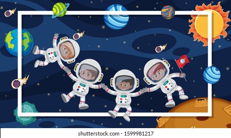 Background scene with astronauts in the space illustration