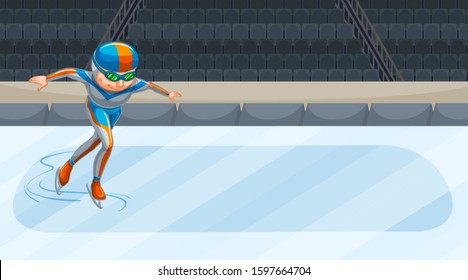 Hintergrundszene mit Athleten, die in der Arena-Illustration Eiskunstlauf machen