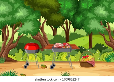 Escena de fondo con barbacoa en la ilustración del parque