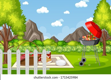 Background scene with BBQ in the park illustration