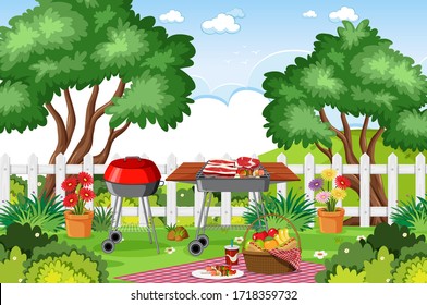 Background scene with BBQ in the park illustration