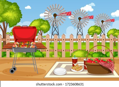 Background scene with BBQ in the park illustration