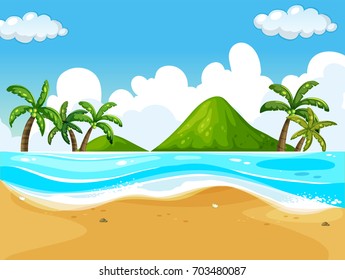 Background scene with beach and ocean illustration