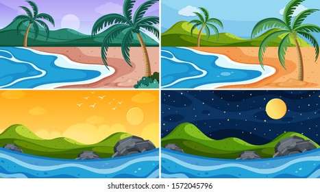 Background scene with beaches at different times illustration