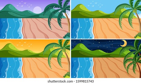 Background scene with beaches at different times illustration