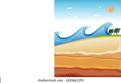Escena de fondo con grandes olas y terremotos bajo la ilustración del océano