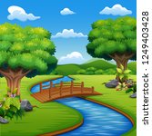 Background scene with bridge across in the park