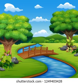 Escena de fondo con puente en el parque
