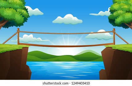 Background scene with bridge across the stream