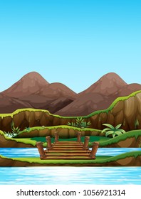 Background scene and bridge over the river illustration