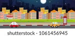 Background scene with buildings and cars in city illustration