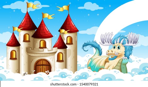 Background scene of castle and dragon illustration