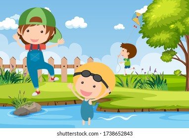 Two Boys Go Fishing Stream Scene Stock Vector (Royalty Free) 1841571439 ...