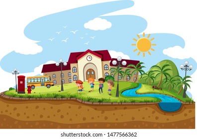 Escenario general de los niños en la ilustración escolar