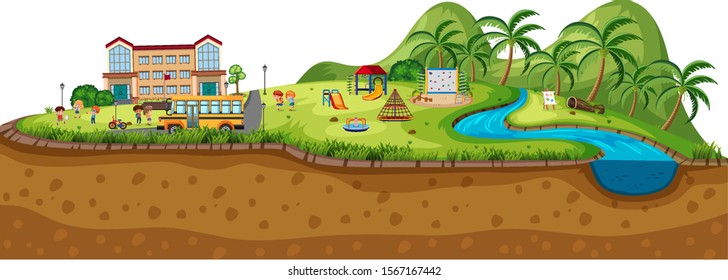 Background scene of children at school illustration