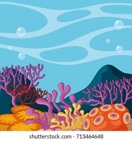 Background scene with coral reef underwater illustration