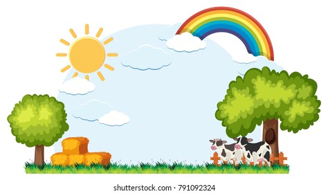 Background scene with cows and hay 