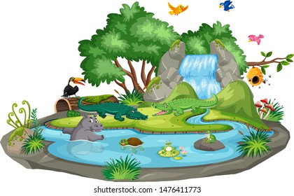 Background scene of crocodiles by the waterfall illustration - Shutterstock ID 1476411773
